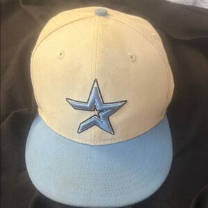 Men's Star Embroidered Cap - Cream and Blue